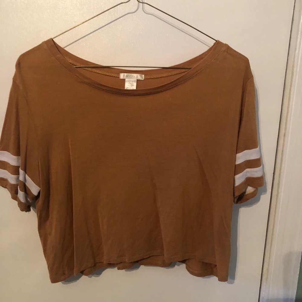 Women’s large mustard, white cropped baseball top